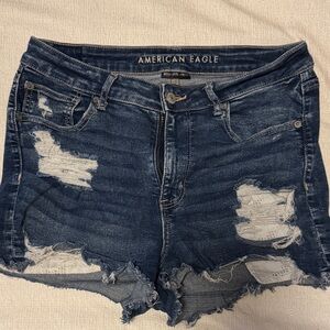 American Eagle Outfitters Distressed Dark Blue Jean Shorts